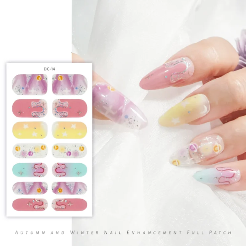 Sin luz UV Gel Nail Art pegatina 3D parches duraderos para uñas decoraciones prensa en uñas DIY manicura accesorios para uñas puntas de uñas