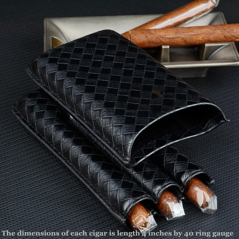 Black Cigar Case PU Leather Cigar Holder Travel Humidor Fits 3 Tubes 54R Tobacco Box Exellent Smoking Accessory C Logo