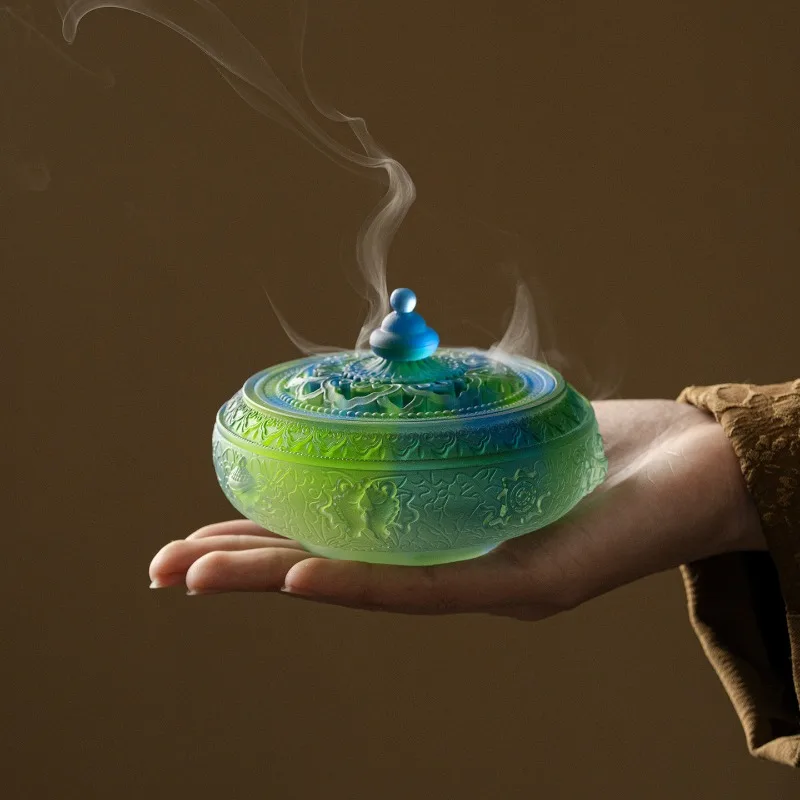 Glazed eight auspicious incense burner,Zen incense burner,room tea pet ornament tea ceremony home offering plate incense burner