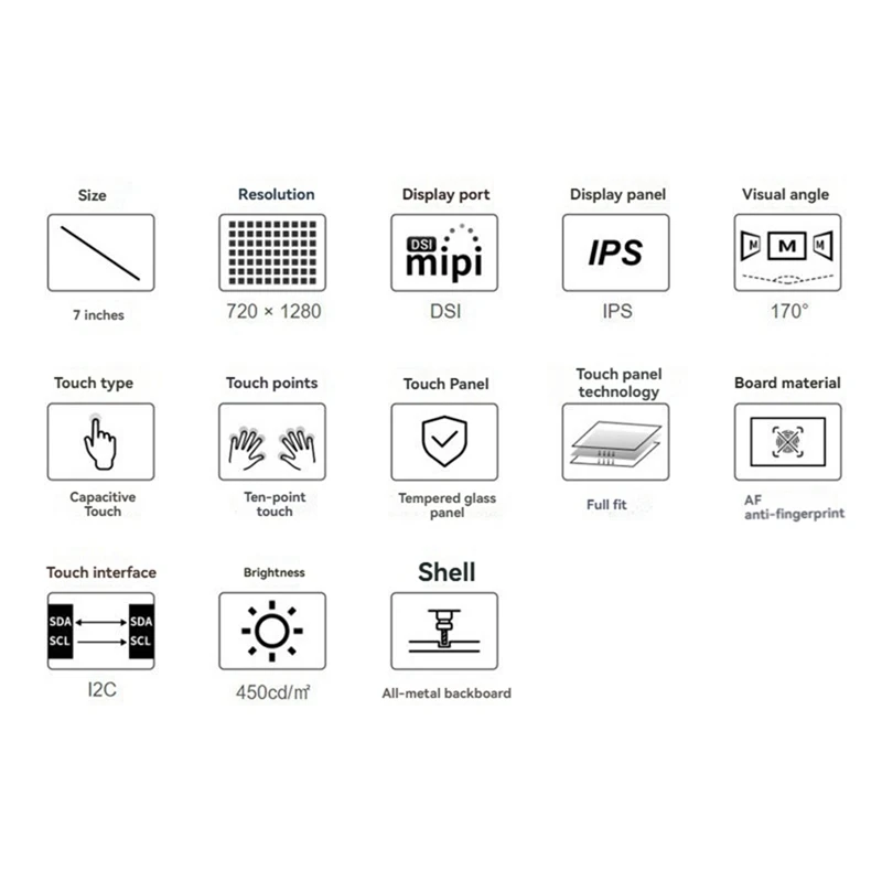 شاشة عرض LCD تعمل باللمس 7 بوصة DSI/MIPI 720 × 1280 لـ Raspberry Pi/ESP32-P4/Luckfox Lyra RK3576/RK3506