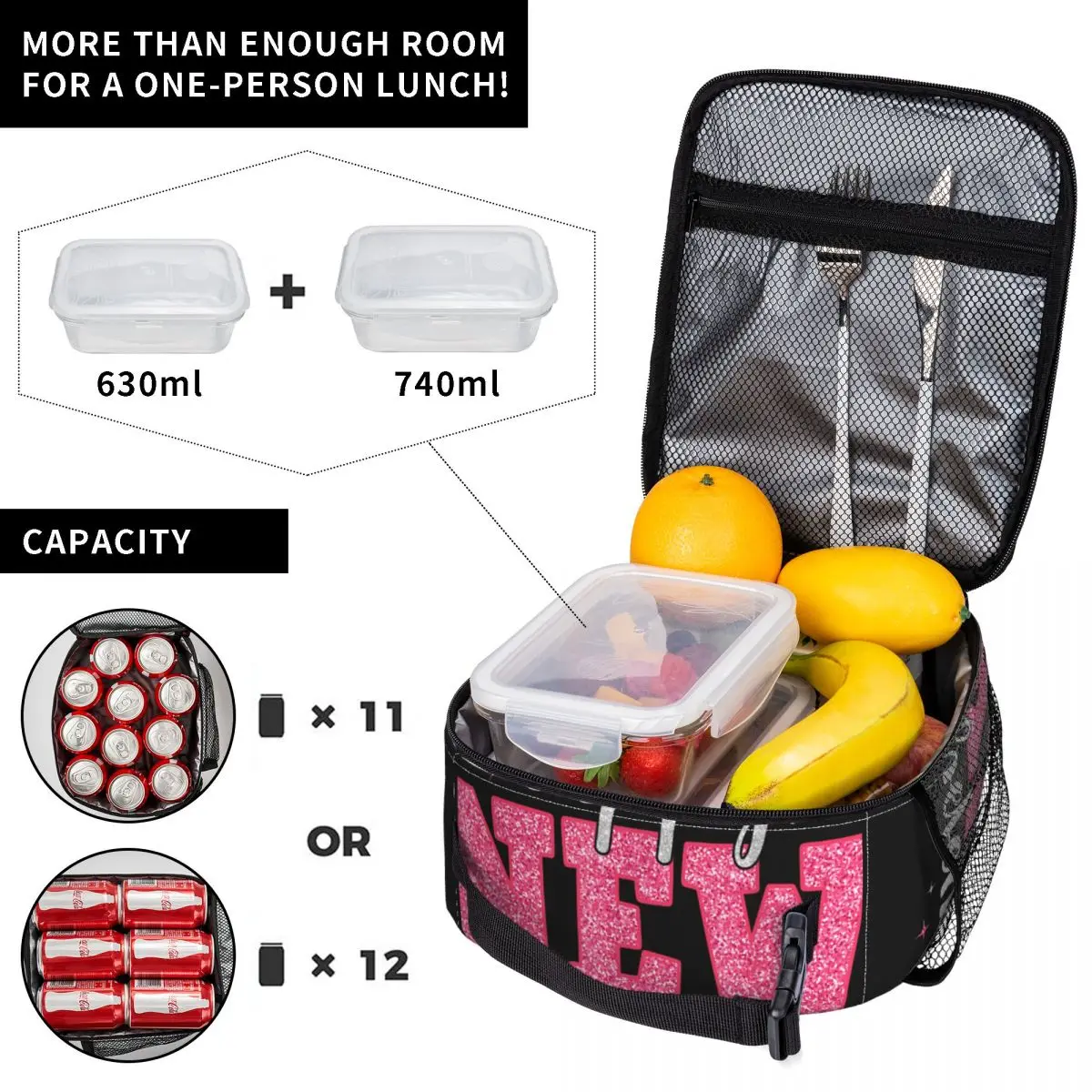 Retro Pink Happy New Year New Year's Eve 2026 Girl Lunch Bag Office Lunch Box Thermal Tote Handbags Oxford Portable Cooler Bag