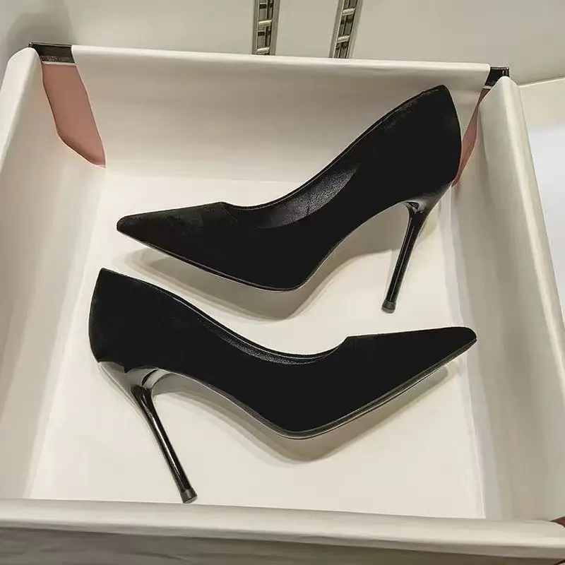 

Womens Suede Pointed High Heels Trend Elegant Lady Heeled Sandals Luxury Versatile Office Party Banquet High Heels Zapatos Mujer