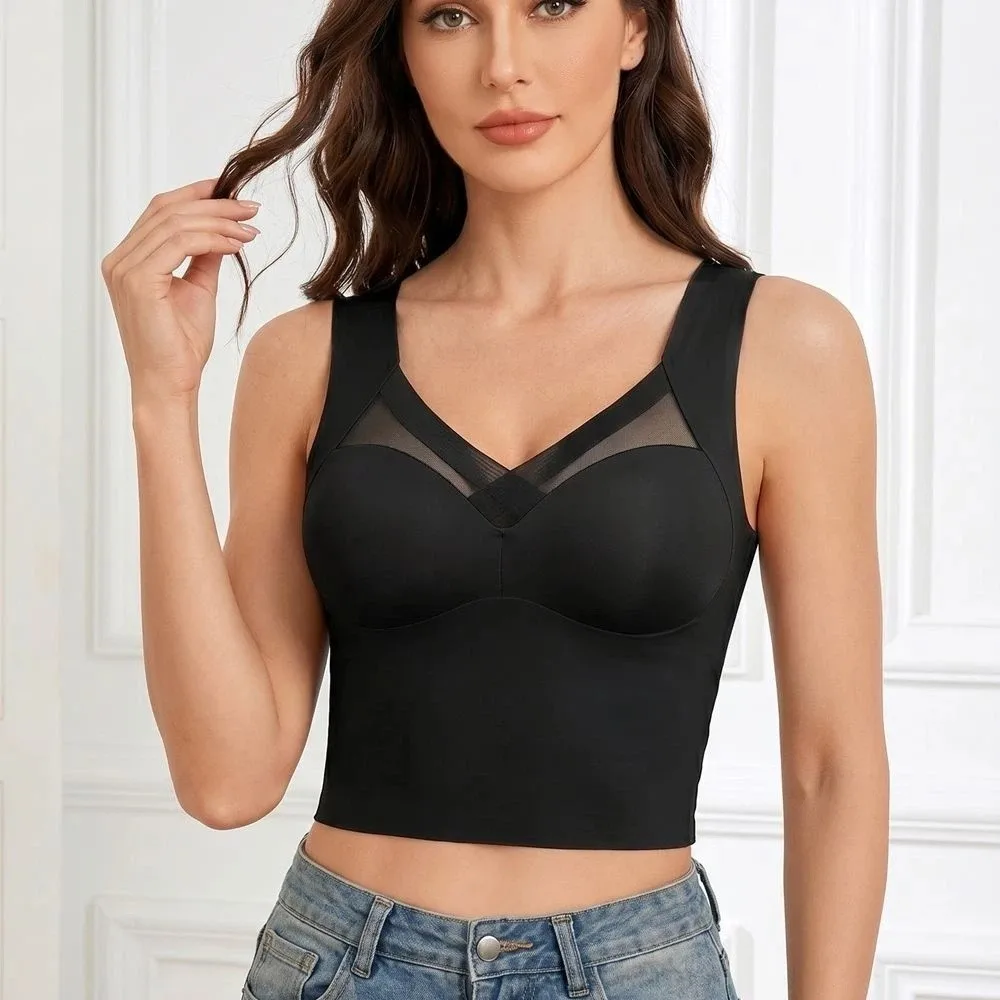 Wireless Seamless Built-in Pads Bra Push-Up V-neck Underwear for Women Sleeveless Ladies' Vest Workout