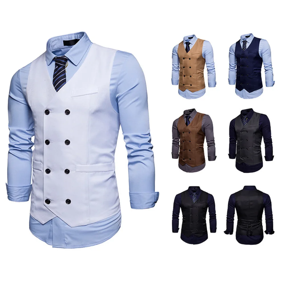 

Double Fashion Breasted Men's England Gentleman Formal Wear Casual Vest Man Dress Coat