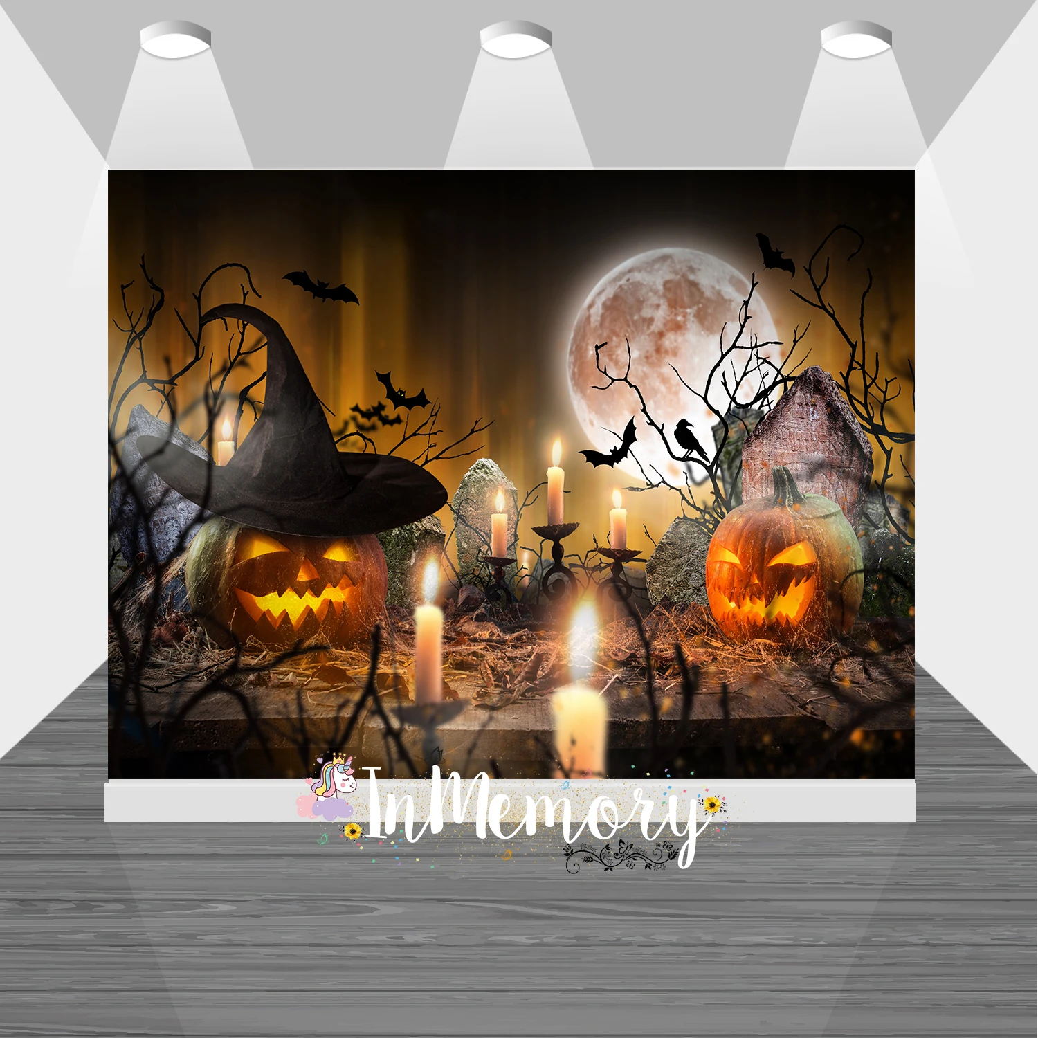 

Moon Barn Pumpkin Party Halloween Backdrops Candles Vinyl Cloth for Photography Fond Studio Photo Shooting Photocall Background