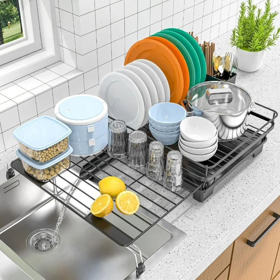 

Extendable Dish Racks 16.3"-21.6" L x 16.7" W,Stainless Steel Dish Drying Rack for Kitchien Counter, Anti-Rust Dish Strainer wit