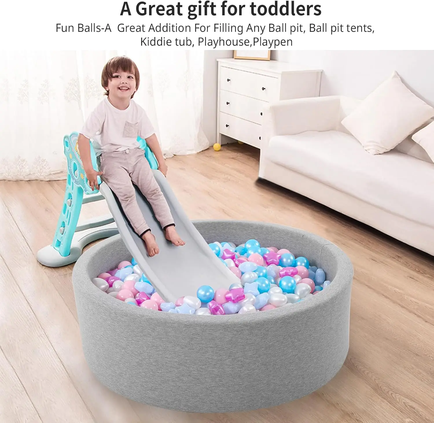 Ball Pit Balls 200 colores de sirena, bolas de plástico para niños pequeños sin ftalatos, sin BPA, bolas a prueba de aplastamiento en juguetes de juego reutilizables