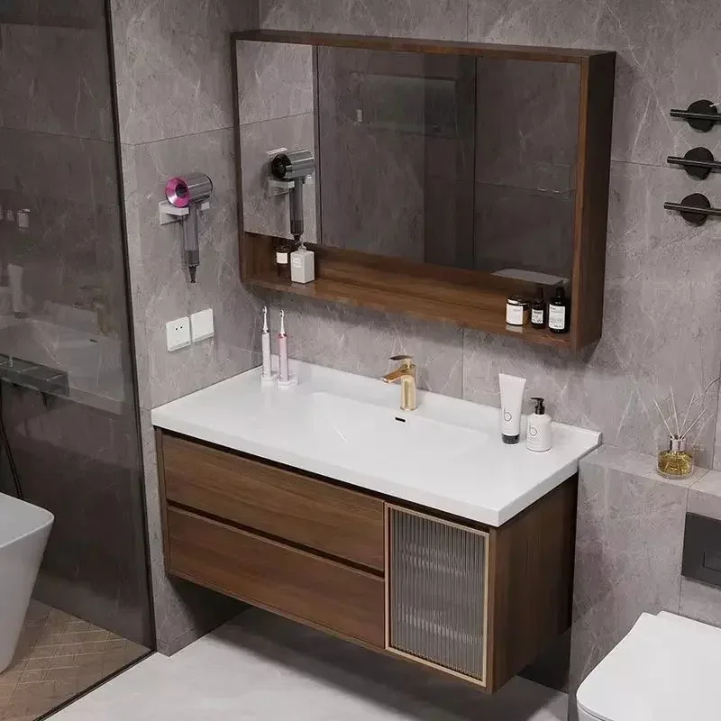 Modern Luxury Bathroom Cabinet Smart Mirror Ceramic Integrated Basin Bathroom Vanity Cabinet Sink Bathroom Furniture