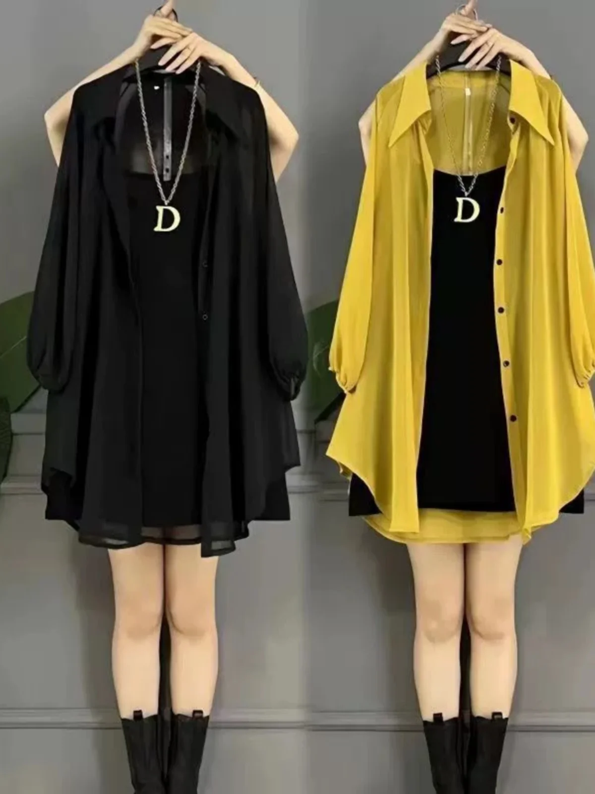 

Summer New Sle Large Size Women's Dr irt Two-Piece Set Trendy Age-Defng Sunscreen Cardigan Korean Commute Sle