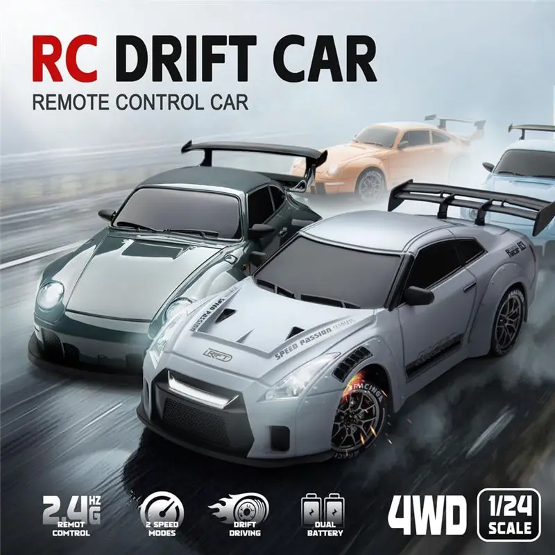 CYGJ-RC Drift Car 1:24 Scale With LED Lights 2.4Ghz 20KM/H Remote Control Car Drifting Tires Racing Sport Vehicle Toy Blue