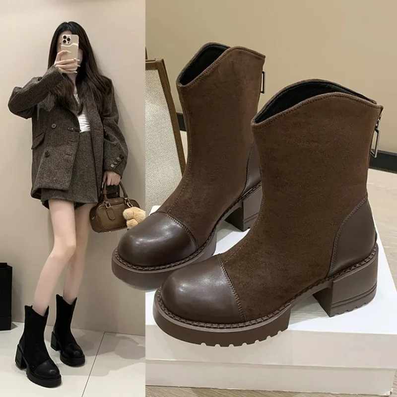 Female Short Shoes Autumn Heeled Women's Ankle Boots New In Heels Booties Trend 2025 Footwear