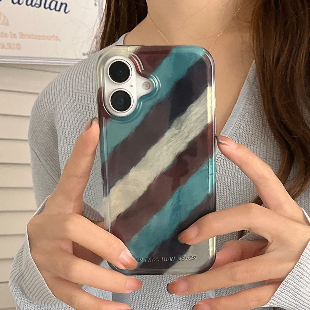 Retro Ins Stripe Phone Case for IPhone 16 15 14 13 12 11 Mini Pro Max X XR XSMax 7 8 Plus Glacier Pattern Shockproof Soft Cover