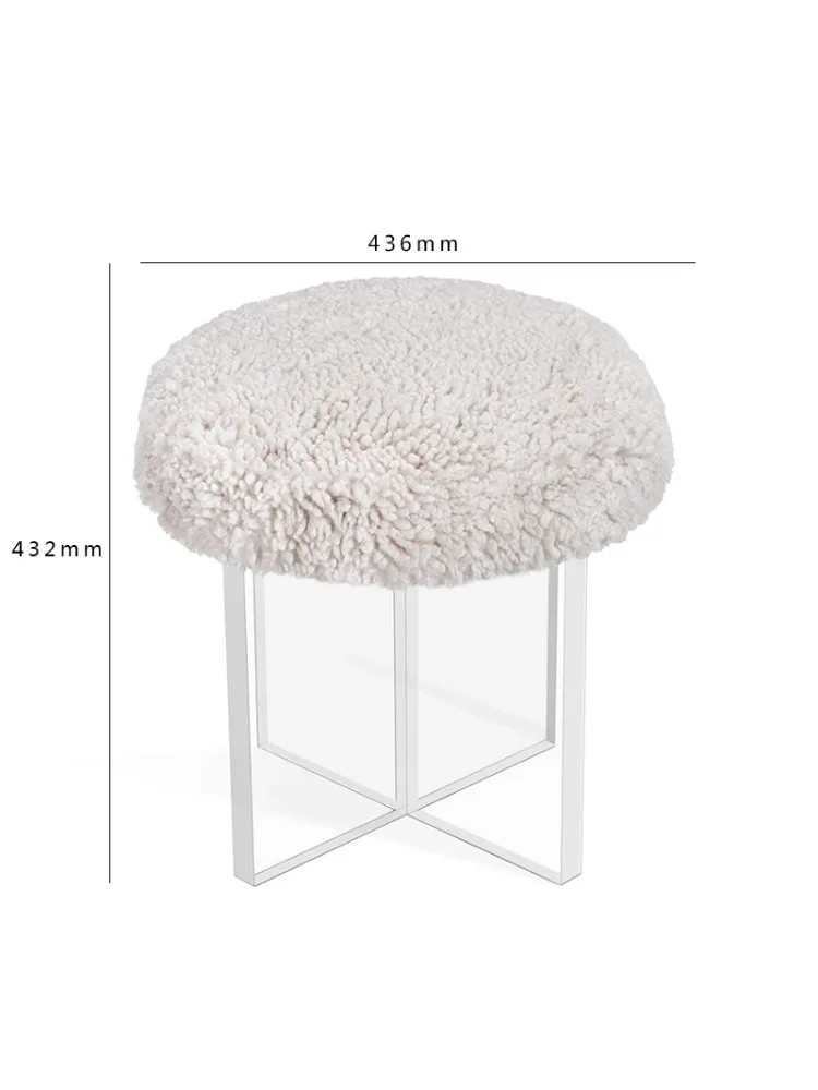 مقعد إيطالي فاخر من صوف الضأن المقلد، مقعد منزلي شفاف من الأكريليك ما بعد الحداثة لتغيير الأحذية المستديرة