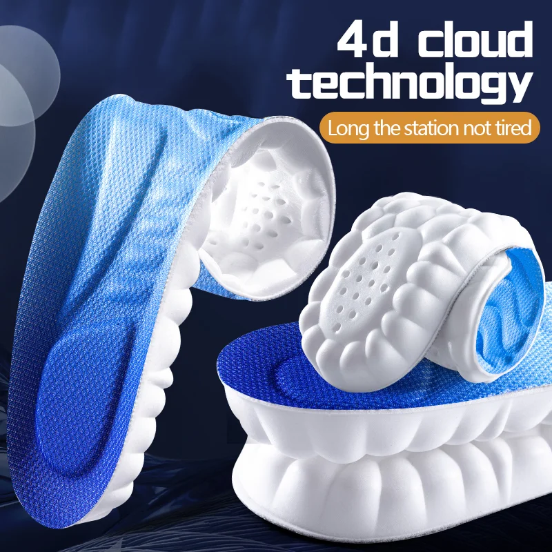 4D Cloud Technologie Sport Inlegzolen Voor Schoenen Pu Zool Zachte Ademend Schokabsorptie Kussen Running Orthopedische Zorg Inlegzolen