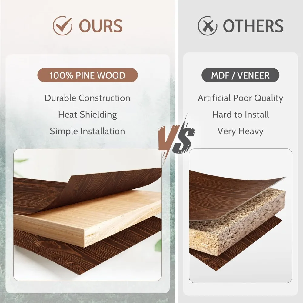 Good Gain Kaminsims 54 Zoll – handgefertigter rustikaler Kaminsims aus massivem Holz, schwebender Kaminsims, Regale, Dekor für Wand, Schlafzimmer, T