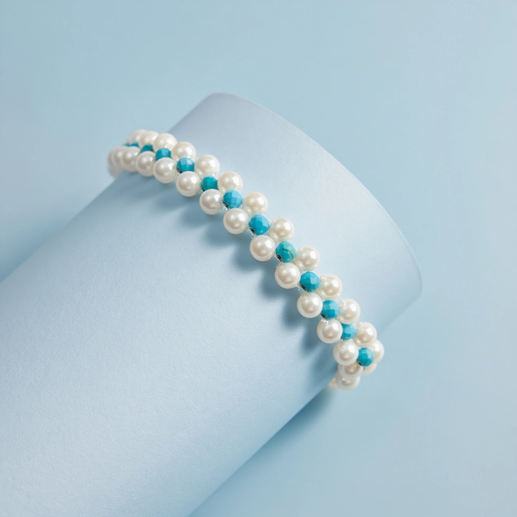 

EFFIE QUEEN 14K Gold Green Turquoise Bracelet With White Oval Shell Pearl 925 Sterling Silver Hand Chain Gift Fashion Item GMB64