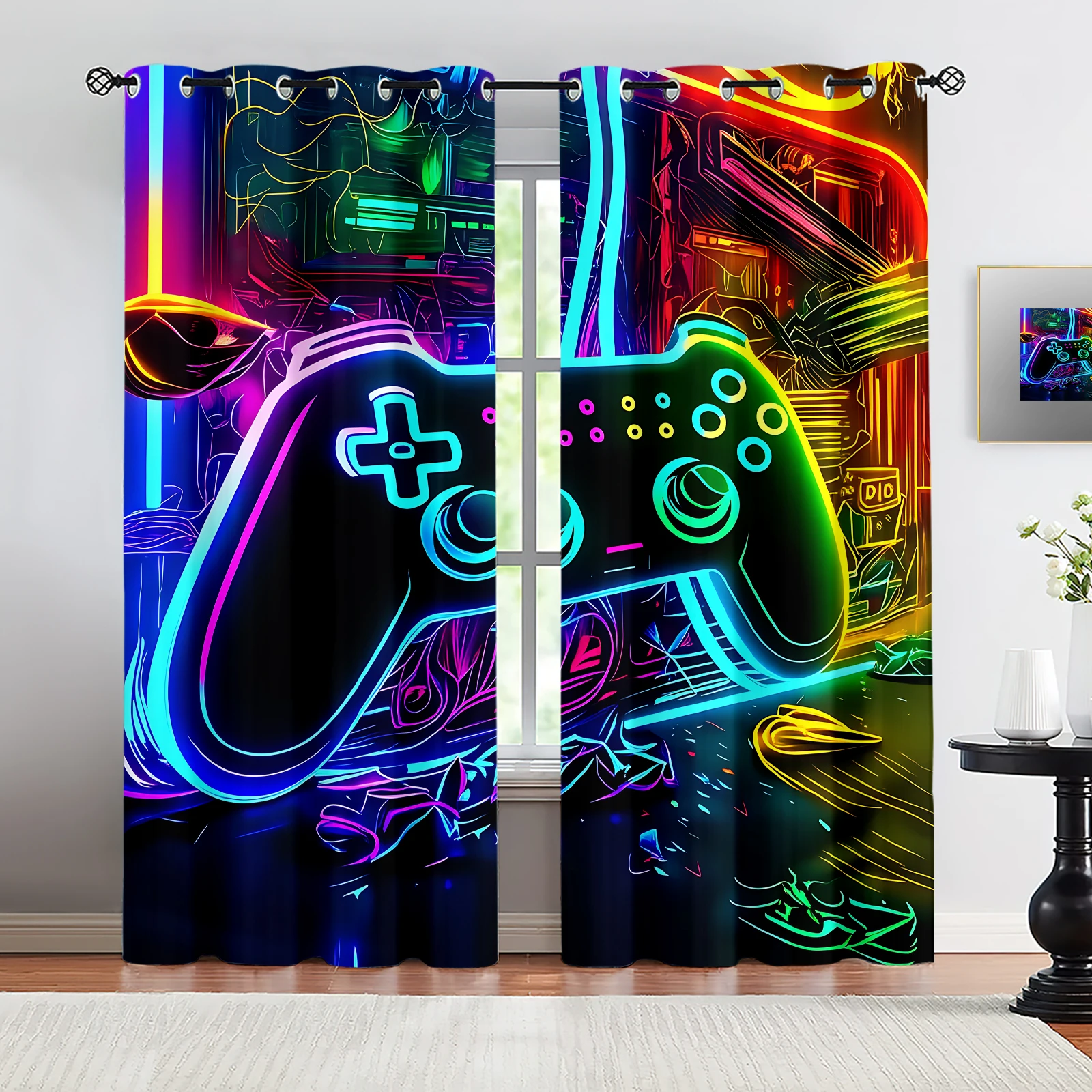 

2Pcs Gamer Game Controller Printed Blackout Curtains Bedroom Decor Playroom Living Room For Bedroom Living Room And Office Decor