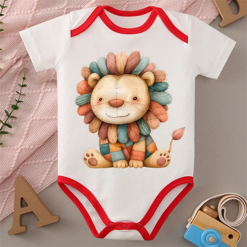 

Ткани из чистого хлопка с милым принтом кукольного льва, удобное мягкое боди для малышей, комбинезон-комбинезон для новорожденных от 0 до 12 месяцев