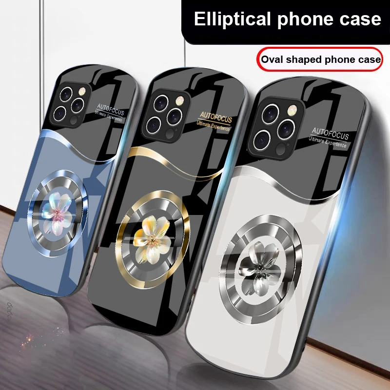 

Circle Orchid Color For IPhone 16 Pro Max 15 Pro 14 13 12 Mini 11 XS Max XR 7 8 Plu SE 2022 Elliptical glass phone case