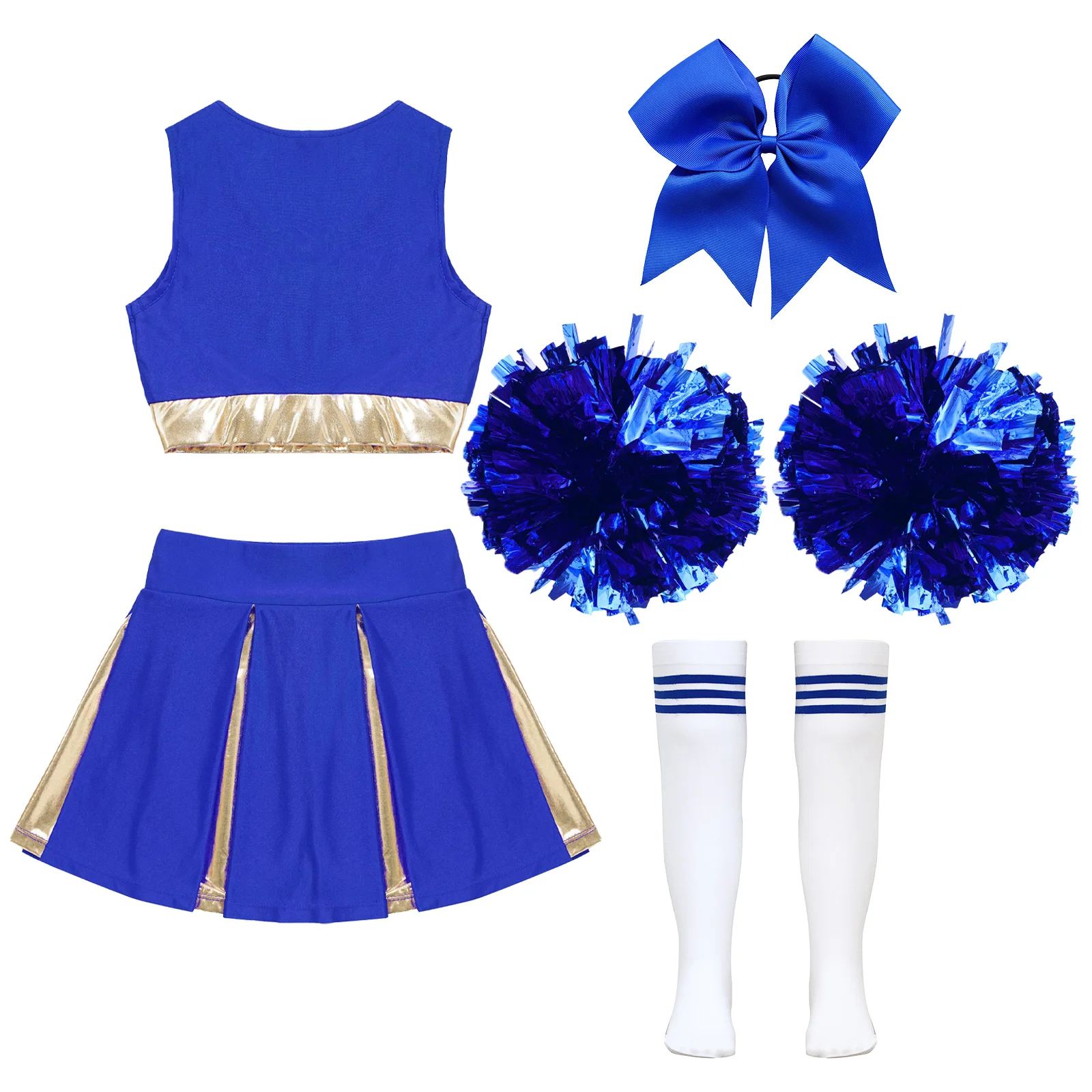 Costume de pom-pom girl pour filles, ensemble de tenues, robe de paupières de pom-pom girl d'Halloween pour fête d'anniversaire, uniforme d'encouragement, performance scolaire