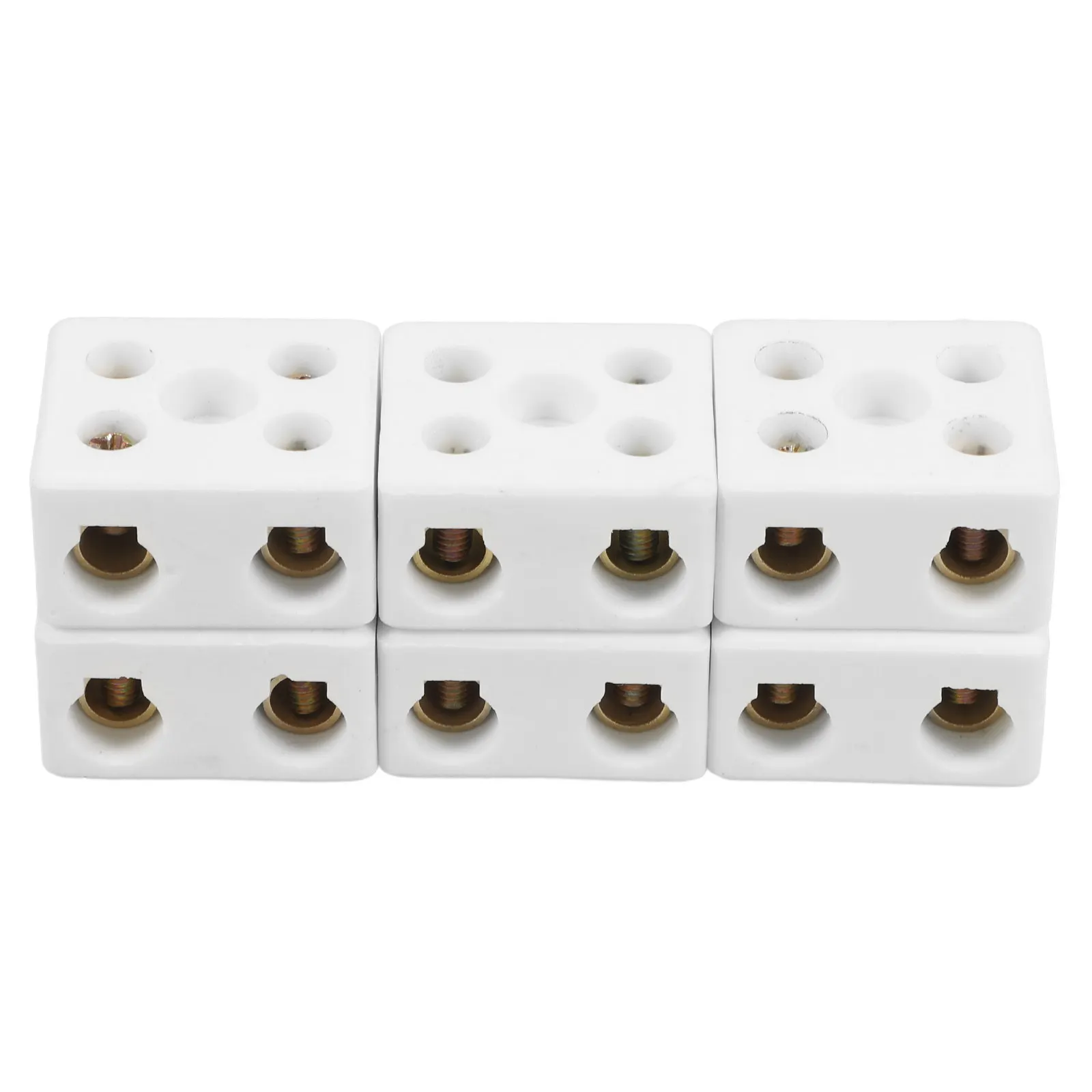 Ceramic Terminal Blocks 6 Pieces 2 Way 5 Hole Dual Row High Temperature Porcelain Wire Connectors