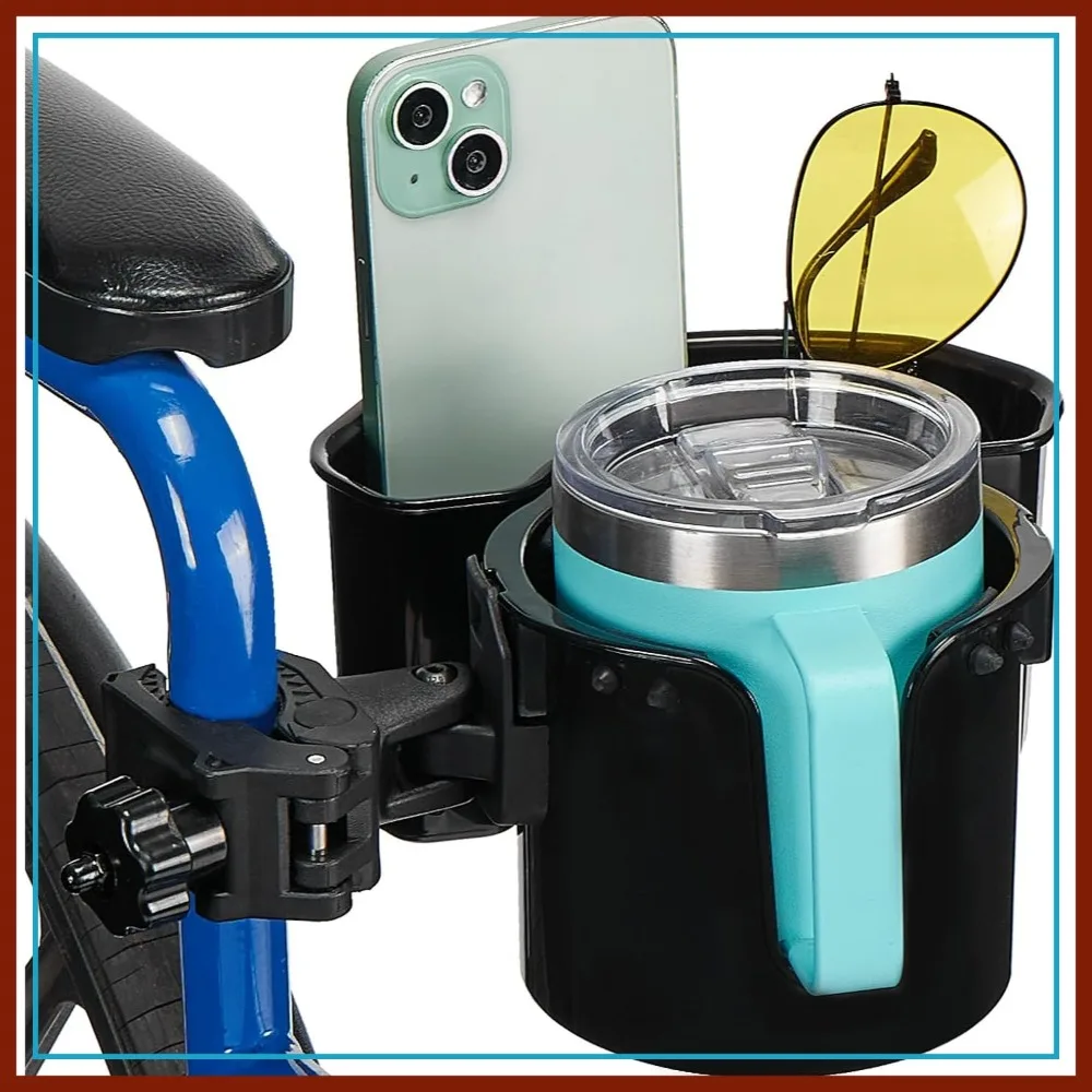 

2-in-1 Wheelchair Cup Holder with Large Storage Box, Drink Holder for Bottle, Fit for Wheelchair, Walker, Rollator, Stroller, Camper, Golf Cart
