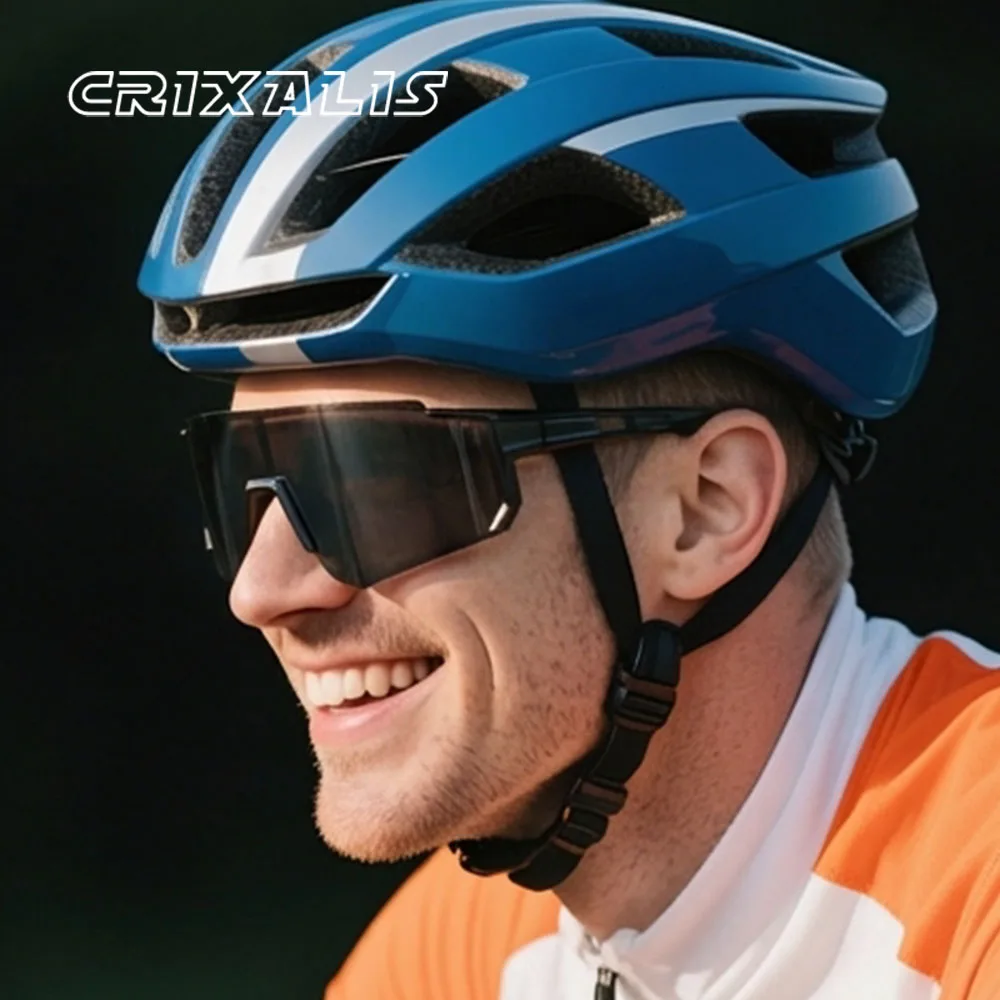 CRIXALIS Extra große Halbrahmen-Fahrrad-Sonnenbrille für Herren, Spiegel, Radfahren, Fahren, Wandern, Urlaub, Outdoor-Sonnenbrille, UV400
