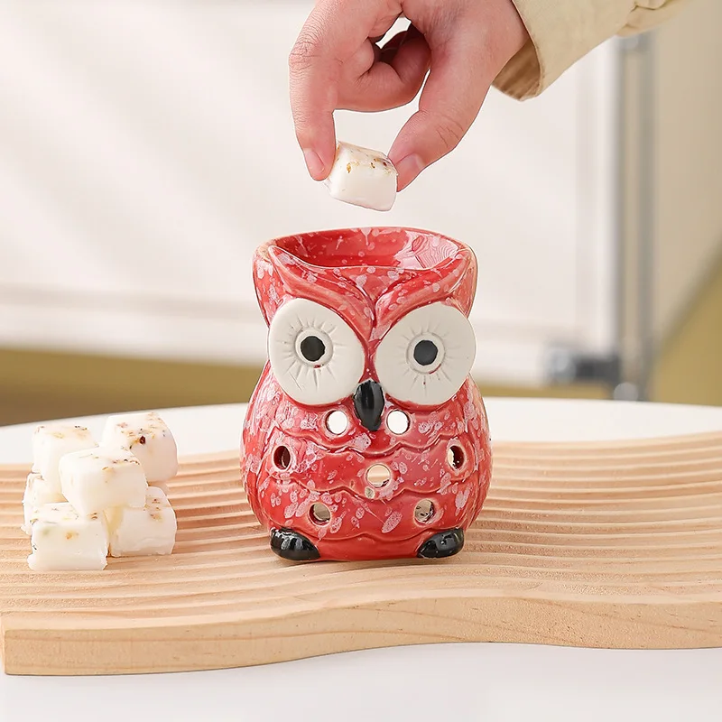 Creative Ceramics Owl Hollow-out Incense Burner Rotundity Aromatherapy Essential Oil Stove Candlestick Home Bedroom Living Room