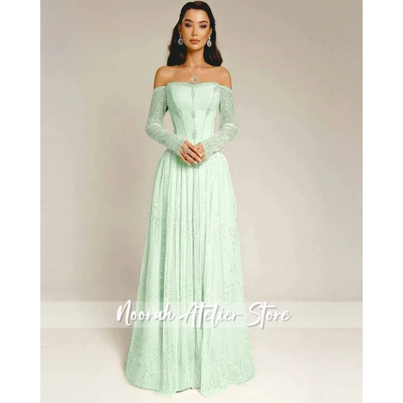 カスタマイズされたボートネック3/4袖イブニングドレス、キラキラ輝くスパンコールがドレープされたAライン、2026年イブニングガウン