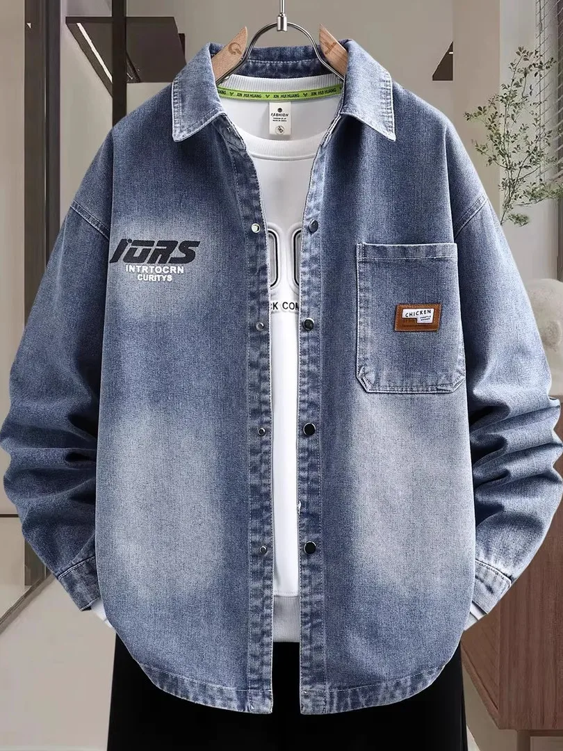 

Повседневная мужская джинсовая куртка Jaet, весна-осень Sle Long Sve, повседневная верхняя одежда Faion, полиэфирное волокно, недеформируемая