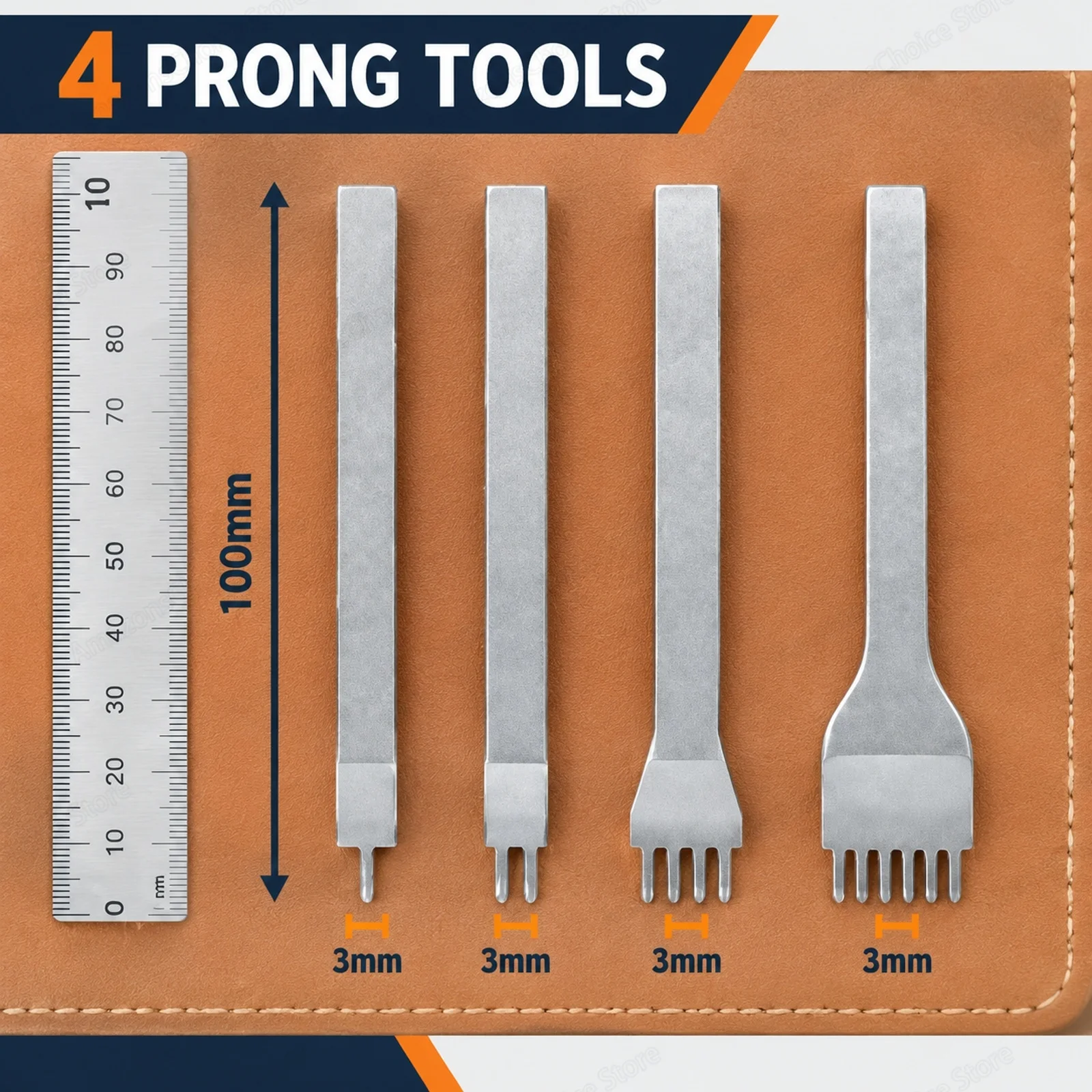 New Leather Craft Tool Prong Lacing Stitching Punch 3mm/4mm/5mm/6mm Hole Punches 1/2/4/6