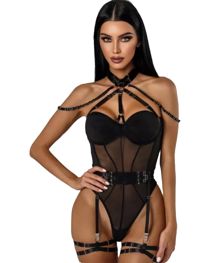 

Сексуальное женское белье: Комплект-боди с эффектом коррекции фигуры, однотонный комбинезон с лямками через шею, модель T3I7