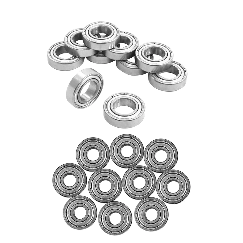 20 Pcs Deep Groove Ball Bearings: 10 Pcs 6800Z 10 X 19 X 5Mm & 10 Pcs 607ZZ 19 X 7 X6mm Sealed Metal Ball Bearings