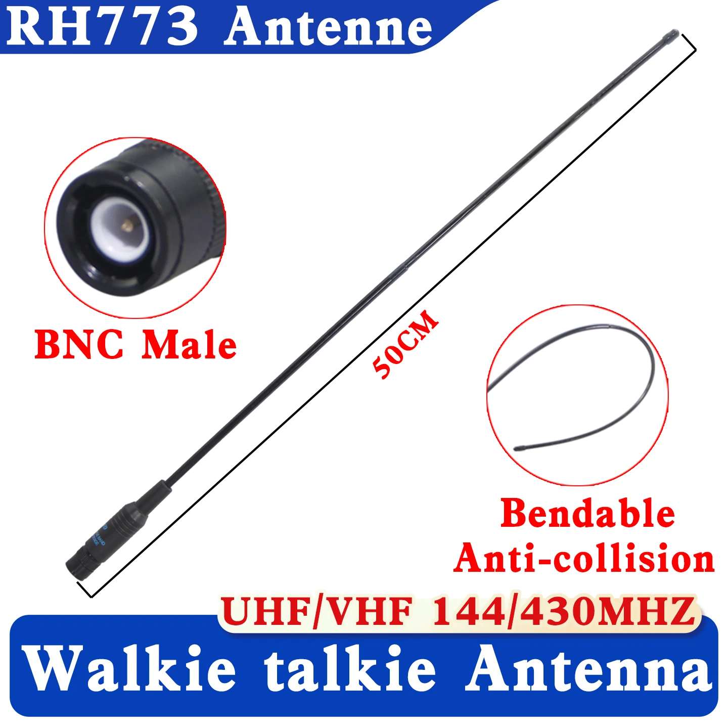 RH773 Dual Band UHF/VHF 144/430MHz BNC Male Antenna for Moto ICOM IC-V8 IC-V80 IC-V80E IC-V82 IC-V85 Walkie Talkie Radio