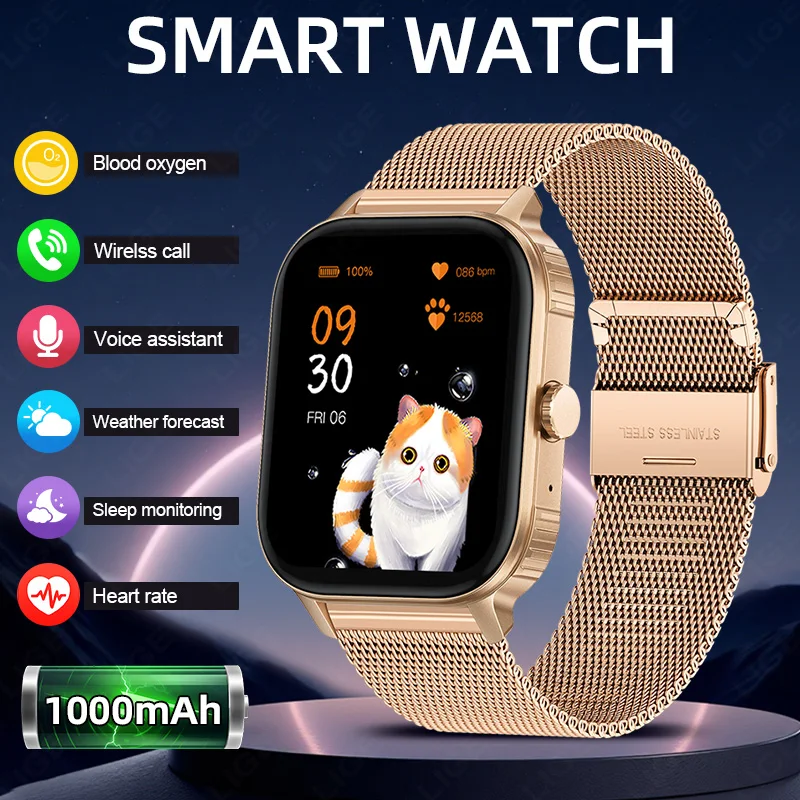 

LIGE 2.04" HD Display New 1000 mAh Battery Smart Watch 2025 Bluetooth Call Heart Rate Monitor IP68 Waterproof Sport Smartwatch