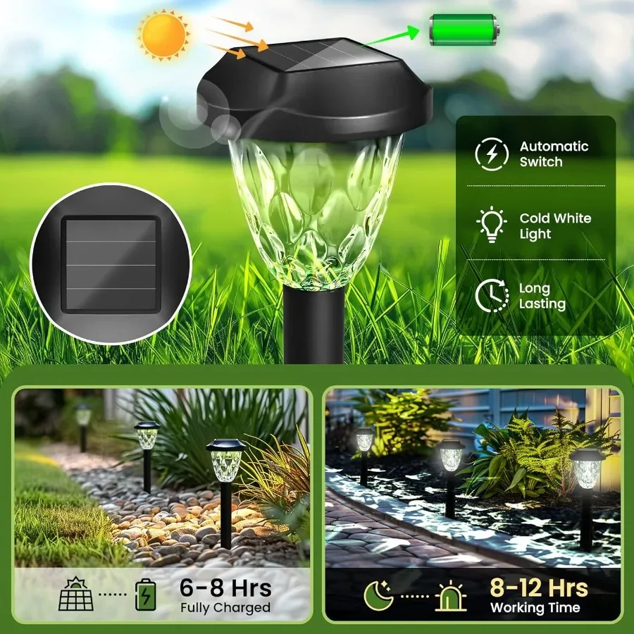 Luci solari per esterni Luci solari impermeabili per percorsi con un ottimo modello per l'arredamento del giardino Funzione di accensione/spegnimento automatico Ideale per l'esterno