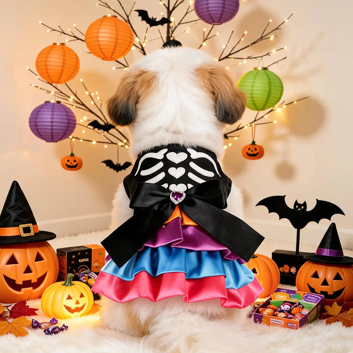 2026 Dog, Cat, Cute Pet Festival Atmosphere, Cute Skeleton Design, Dream Seeking Halloween Dress