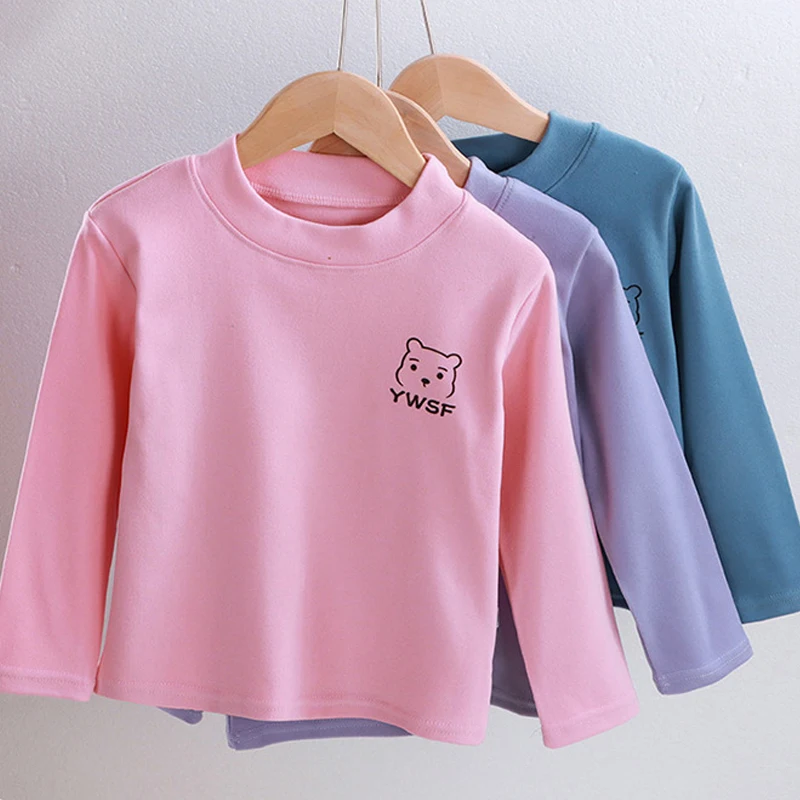 1pcs Children Thermal Tees Cartoon Girl Boy Long Sleeve Tops Baby Stand-Neck Tshirt Spring Autumn Soft Comfor Basic Kids Clothes