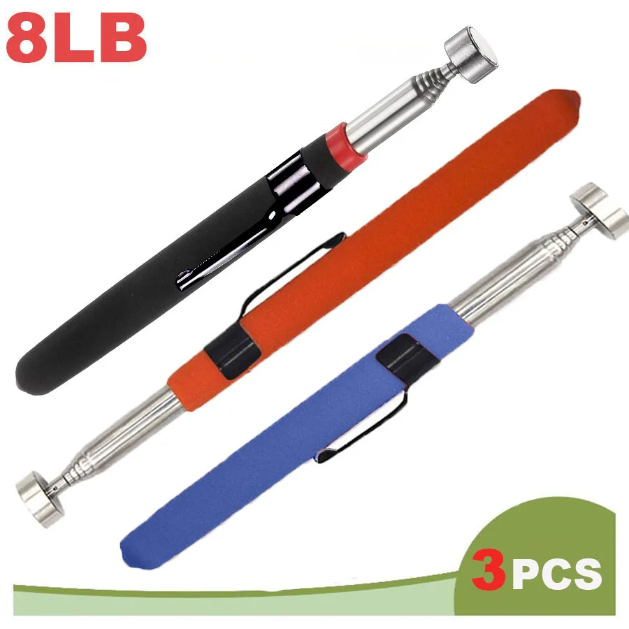 3pcs 8LB Telescoping Magnetic Pickup Tool – Stainless Steel Grabber, Ergonomic Grip, Manual for Auto, Home & Construction