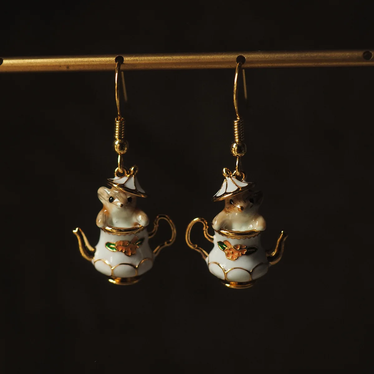 Foydjew Creative Cute Cartoon Tea Cup Chipmunk Earrings Necklaces Handmade Epoxy Drip Gum Jewelry Sets For Women Christmas Gifts