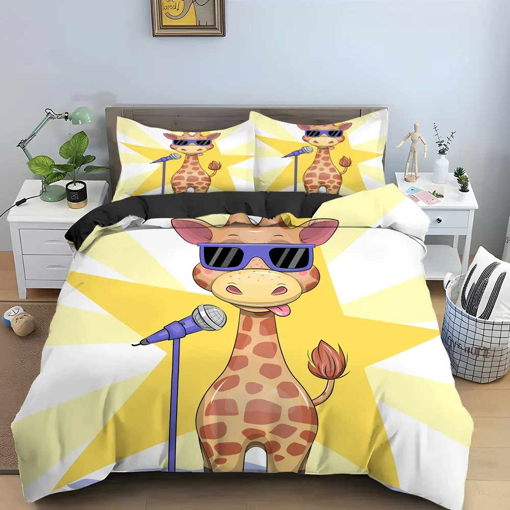 

Cartoon Giraffe King Queen Duvet Cover Kids Girls Boys Animal Bedding Set Wildlife Quilt Cover 2/3pcs Polyester Comforter Cover