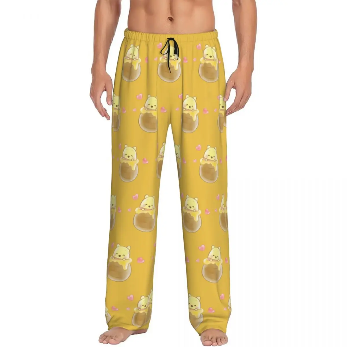 Pantalones de pijama de Winnie The Pooh personalizados para hombre, ropa de dormir elástica clásica Kawaii para dormir con bolsillos