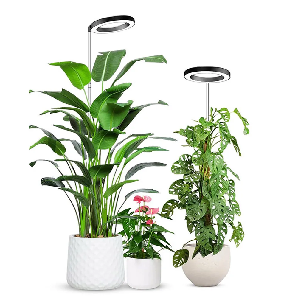 

6-Inch LED Plant Growth Light Full Spectrum round Disk Adjustable Height Extension Pole Timed Dimming Feature for Gardening