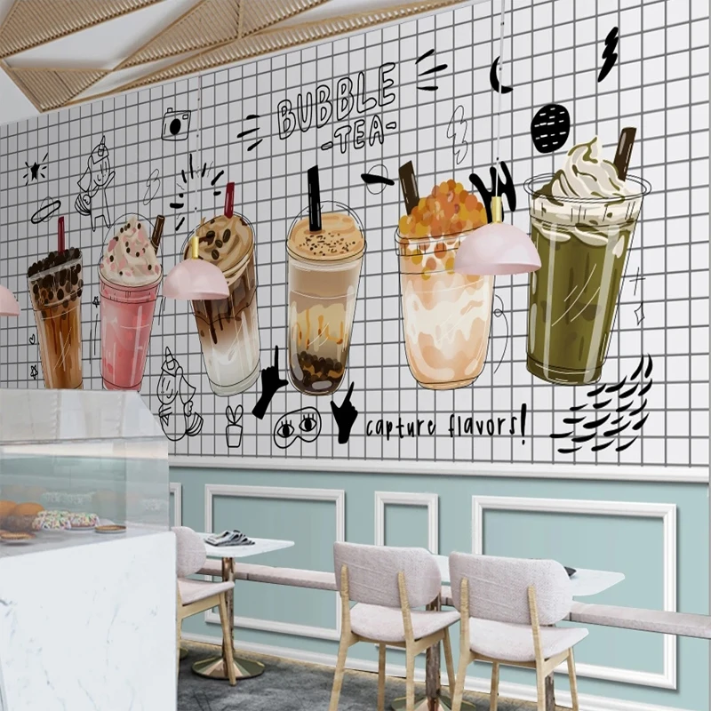 Custom 3D Photo Wallpapers Cold Drink Bubble Tea Wall Mural Canvas Restaurant Dessert Shop Backdrop Decoration Vinyl Silk Cloth