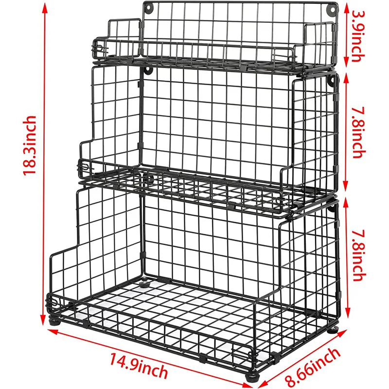 

Stackable steel wire basket three-layer countertop wall-mounted metal storage basket multi-functional open front trash can stora