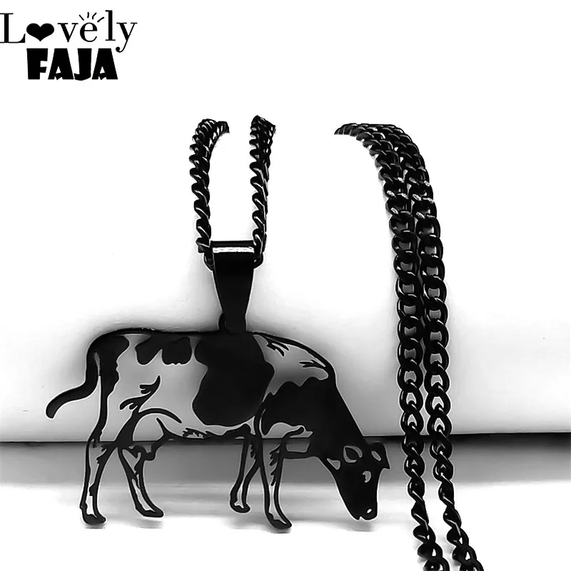 Gothic Cow Pendant Necklace Stainless Steel Women Men Black Color Quality Cattle Hollow Necklaces Jewelry Halloween Gift  6097