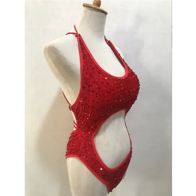 Nuevo Body de lentejuelas, traje de baile en barra calado Sexy para mujer, traje de fiesta Rave sin espalda, ropa de baile Gogo para club nocturno
