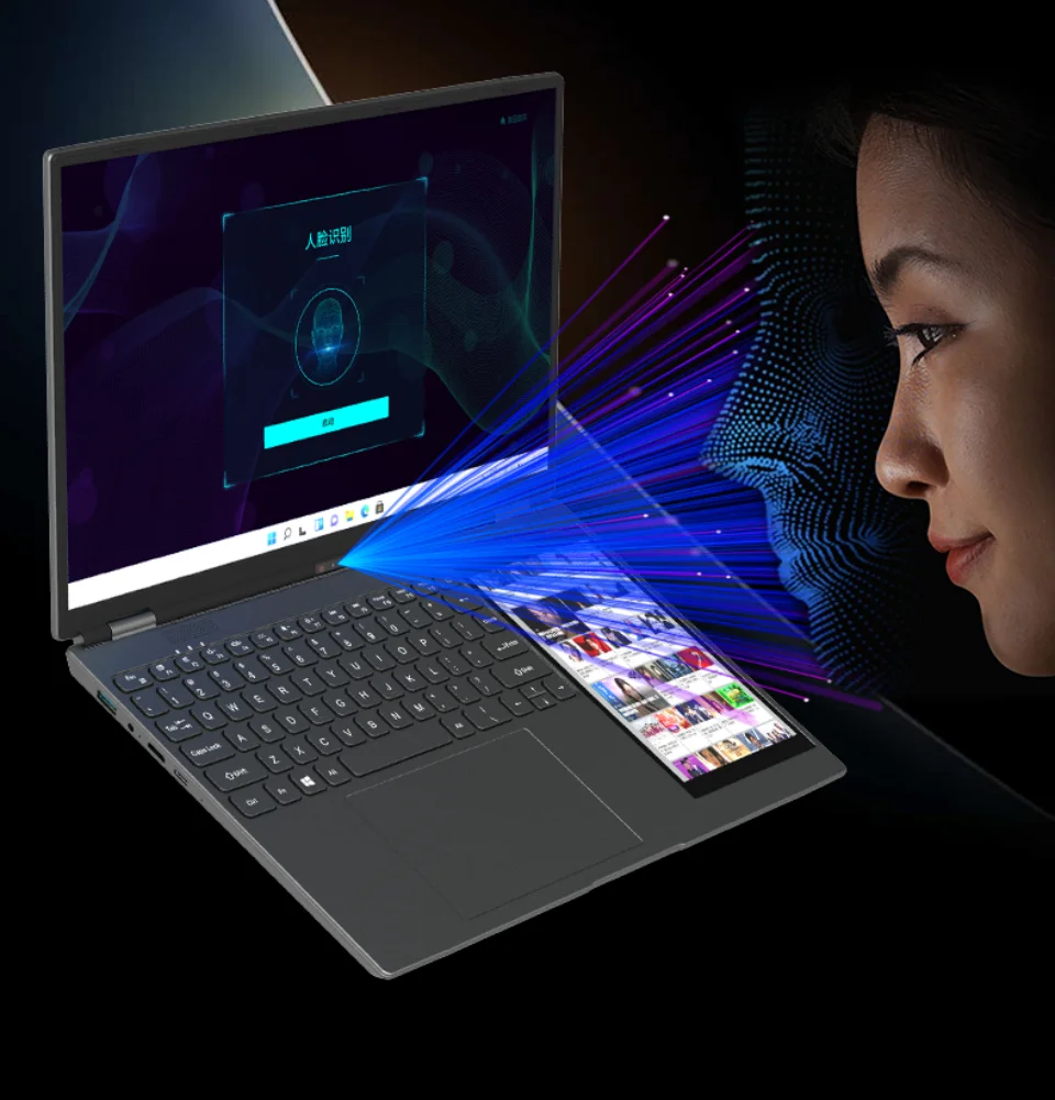 Portátil de pantalla Dual 15,6 "IPS + 7" pantalla táctil 16G DDR4 128GB-2TB SSD procesador Intel N95 N100 Windows11 ordenador portátil identificación facial