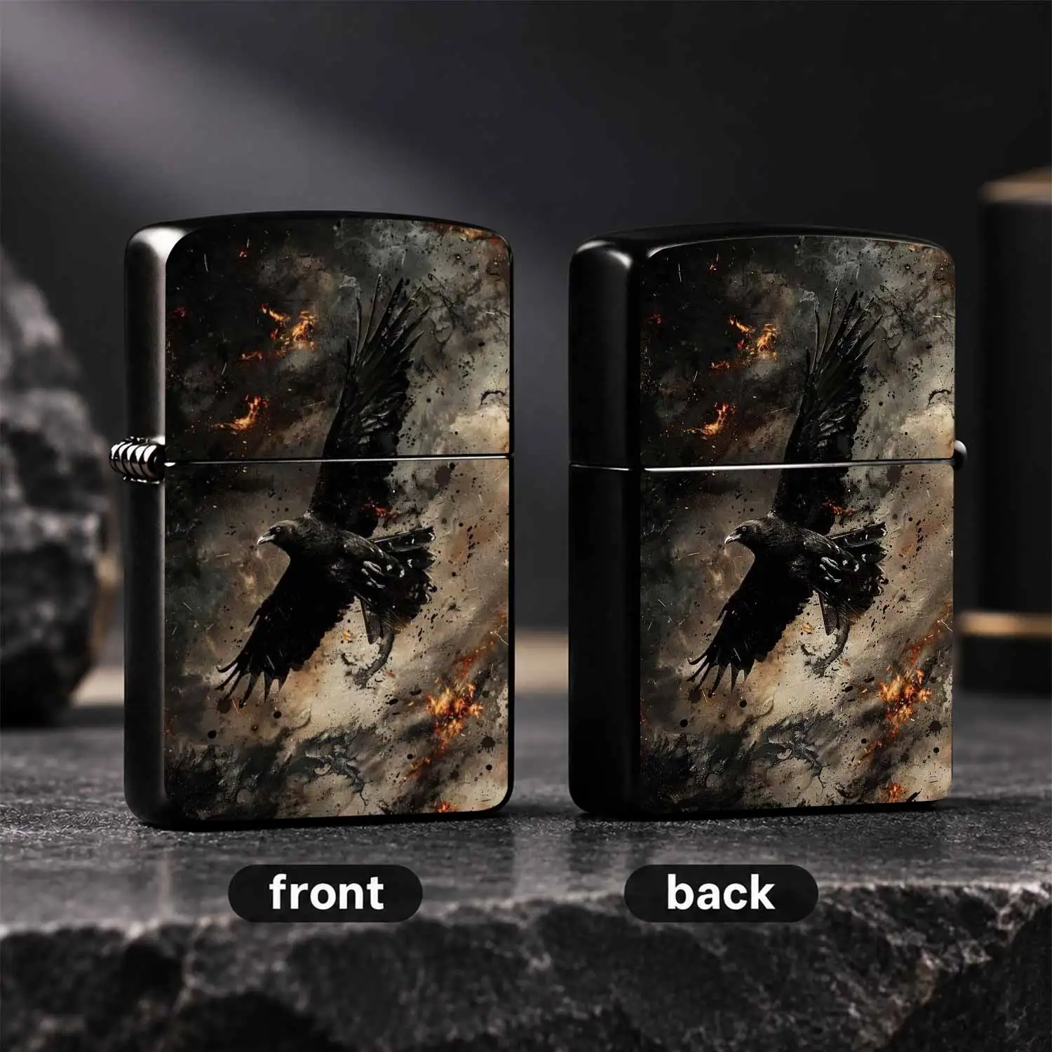 Dark Raven Flying Pattern Portable Lighter, Exquisite Dark Aesthetic Art Design, Stylish Practical Daily Ignition Tool, Perfect For Outdoor Travel Home Office Multi Scenarios, Unique Delicate Creative Present For Friends And Art Lovers A Hu