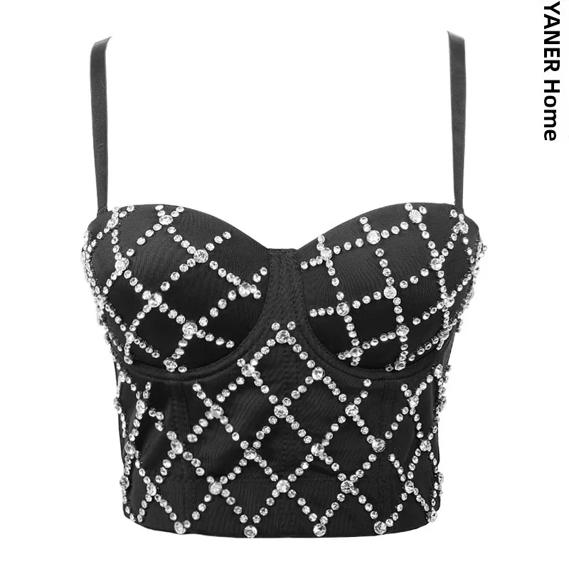 

Сексуальный укороченный топ с колючками и плечами, женская верхняя одежда, модный костюм для выступлений с бисером и нагрудным ремнем, жилет, новинка лета...